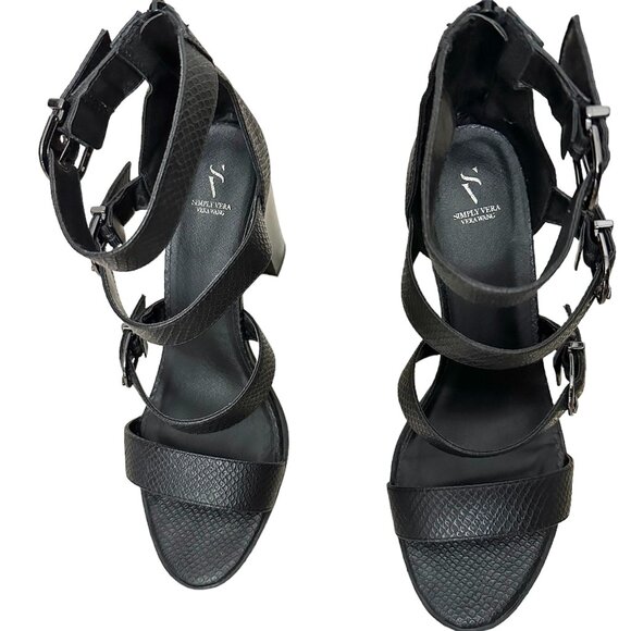Simply Vera Vera Wang Black Sandals Size 8.5 M with Snake Pattern Open Toe Heel - Picture 2 of 6
